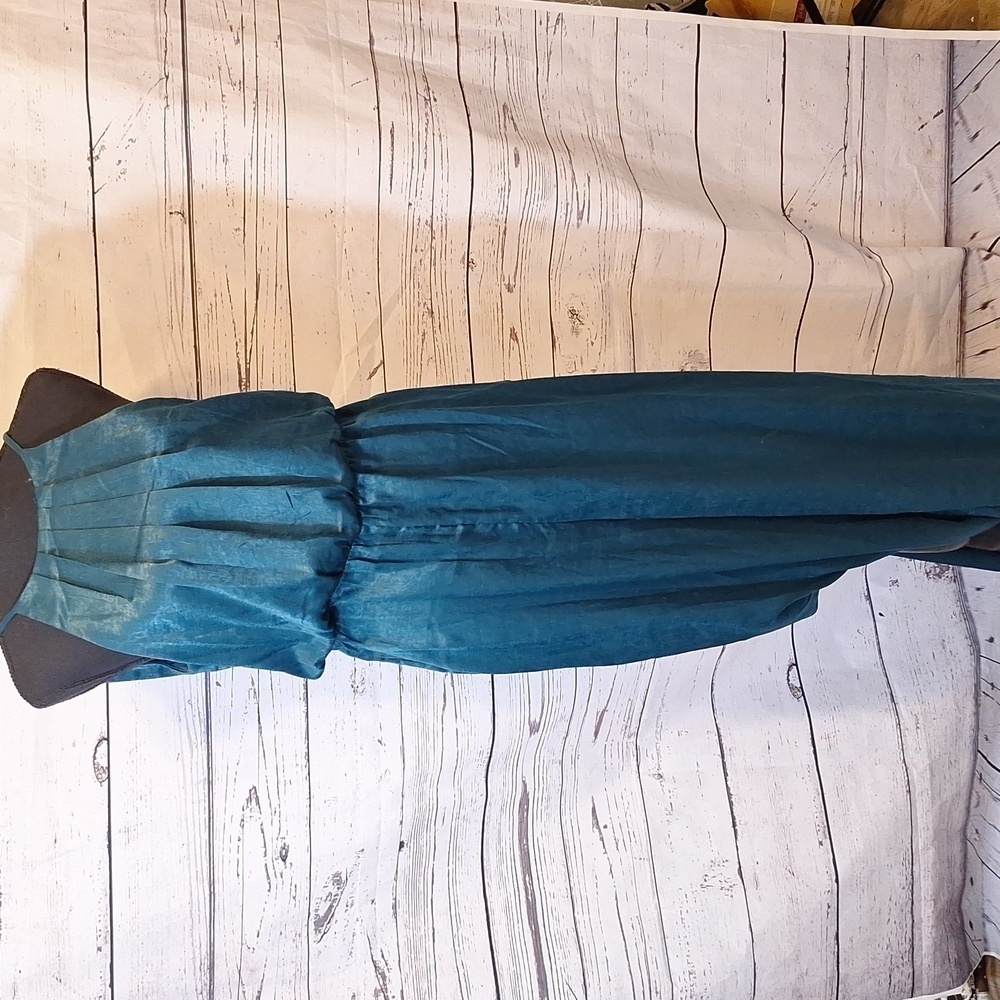 Evolutionary Teal Satin Jumpsuit Women's Medium Sleeveless Tie Waist #918 - Picture 2 of 8